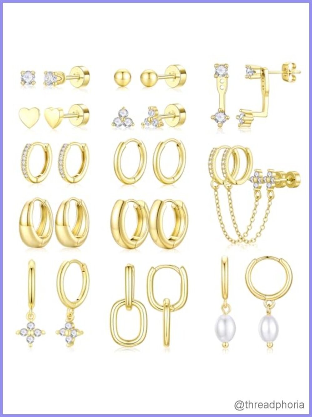 14K Gold Plated Hoop Stud Earrings Set Hypoallergenic Huggie Stackable